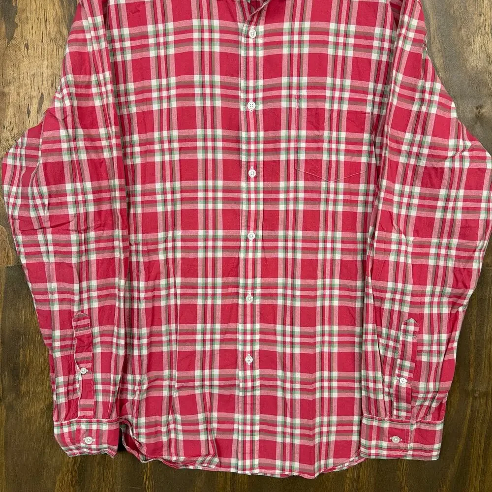 J.Crew Tailored Mens Shirt Pink Red Plaid Woven Button Down Long Sleeve XL